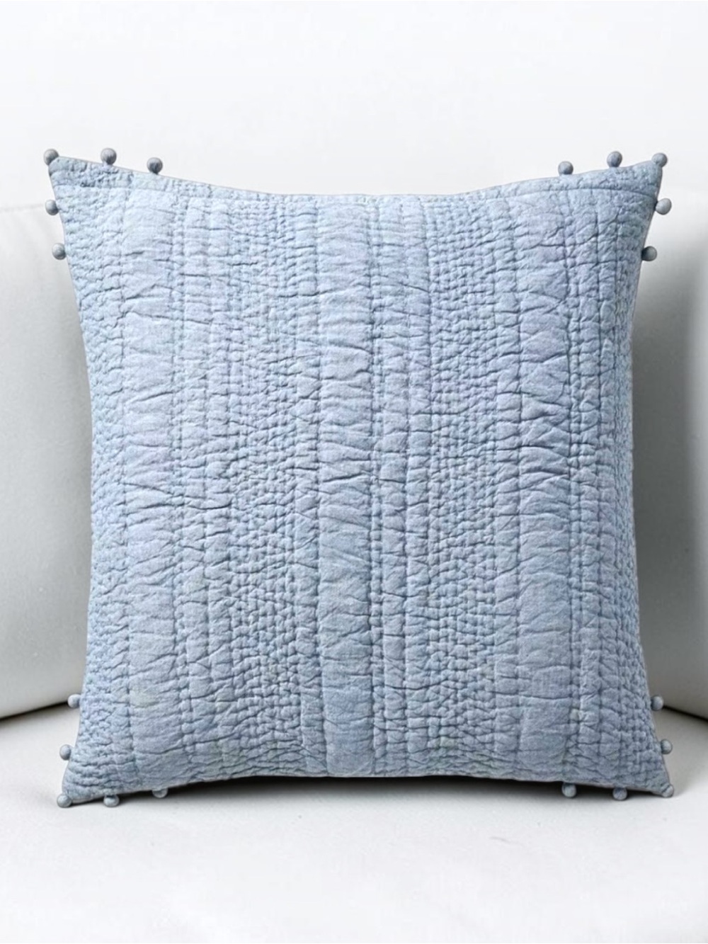 Serena & Lily Sham Ryebrook Dusty Blue White Pom Pom Euro Square